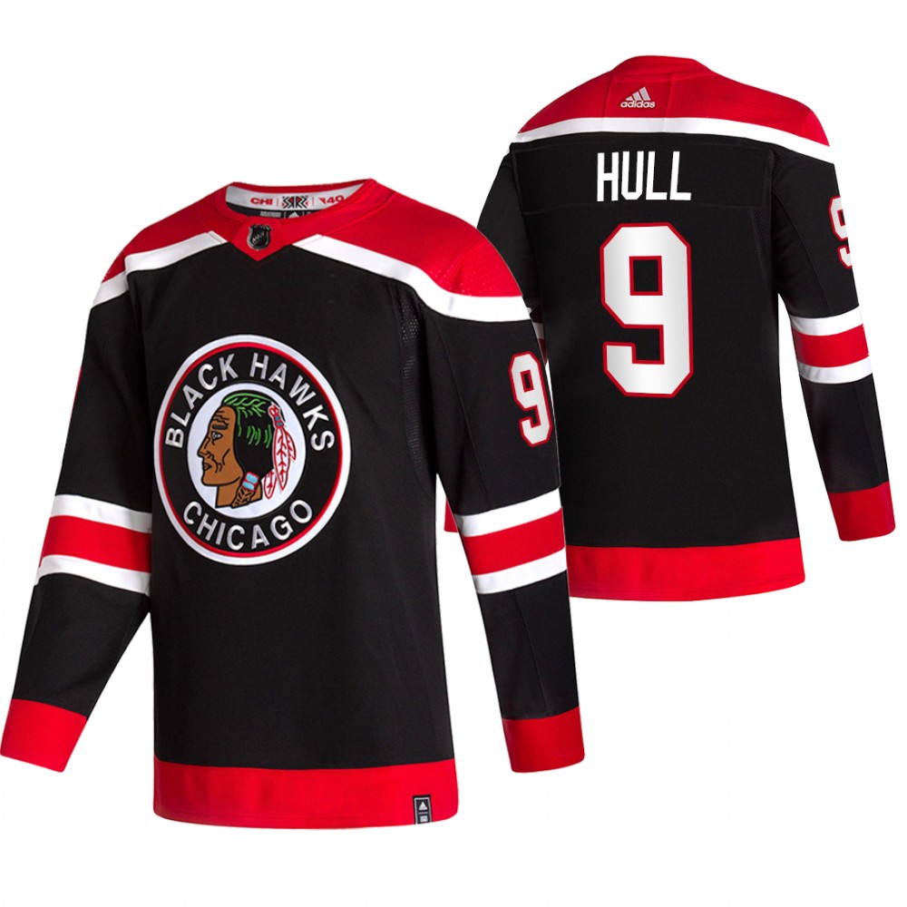 2021 Adidias Chicago Blackhawks 9 Bobby Hull Black Men Reverse Retro Alternate NHL Jersey